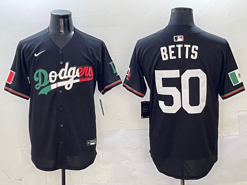 Men Los Angeles Dodgers 50 Betts Black Mexico Nike 2025 MLB Jersey style 1
